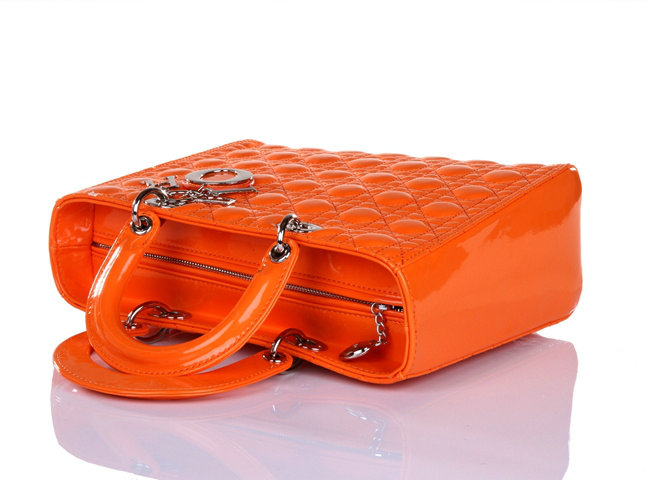 replica jumbo lady dior patent leather bag 6322 orange with silver - Click Image to Close